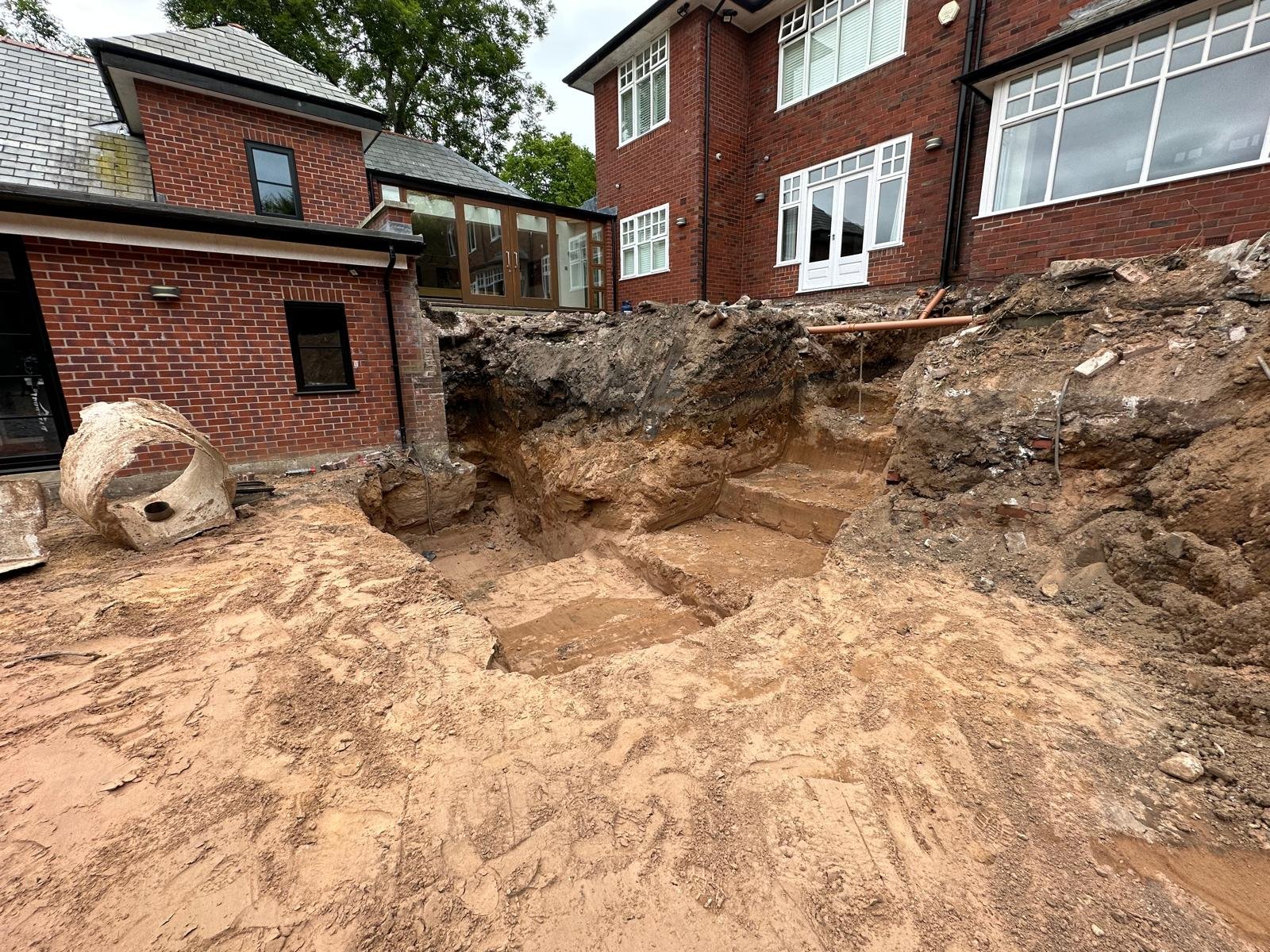 Deep excavation for an extension rebuild foundation